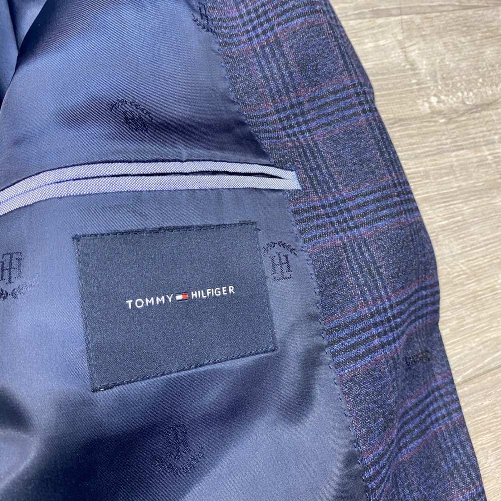 Tommy Hilfiger Blazer Mens 48R Blue Purple Plaid Stretch Sport Coat Business - Picture 6 of 11